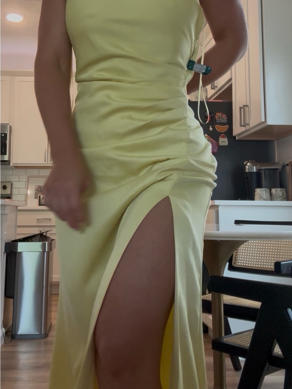 MISHA COLLECTION Lemon High-Slit Ruched Maxi Dress